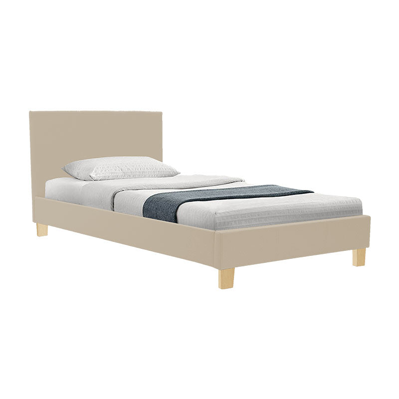 Bed Nevil ecru fabric-wooden natural color leg 90x190cm