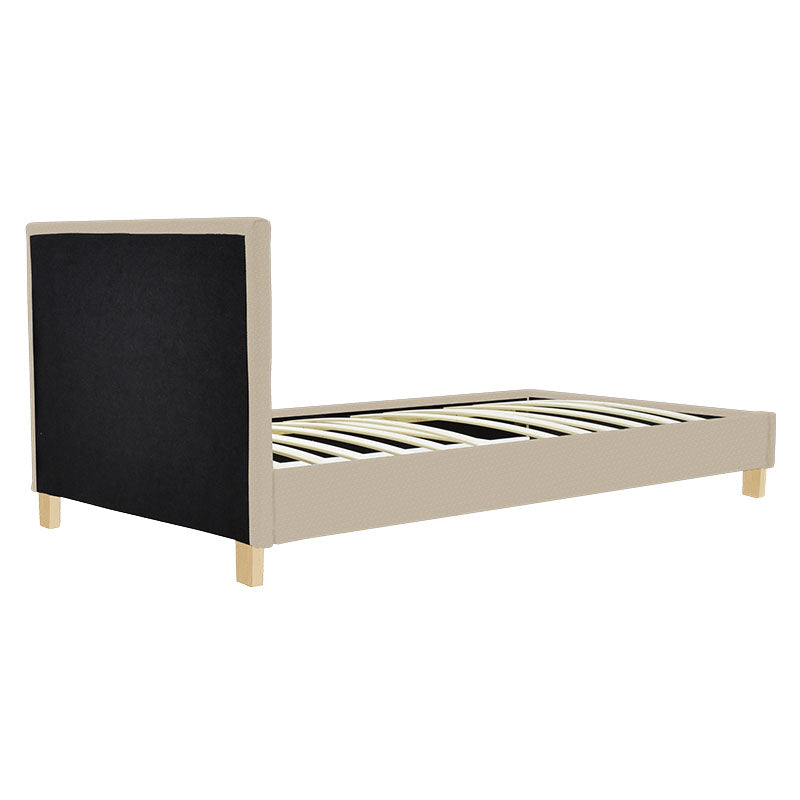 Bed Nevil ecru fabric-wooden natural color leg 90x190cm