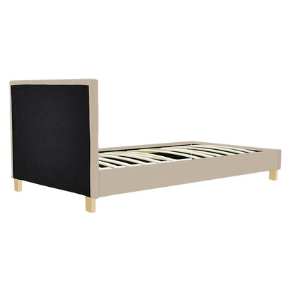 Bed Nevil ecru fabric-wooden natural color leg 90x190cm