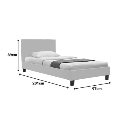 Bed Nevil ecru fabric-wooden natural color leg 90x190cm
