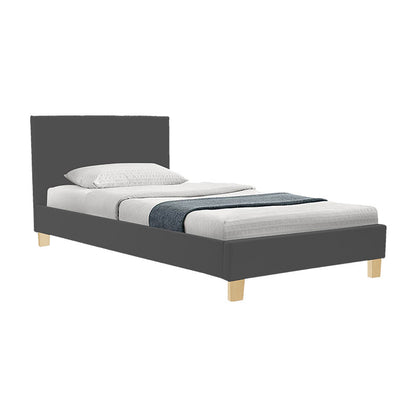 Bed Nevil anthracite fabric-wooden natural color leg 90x190cm