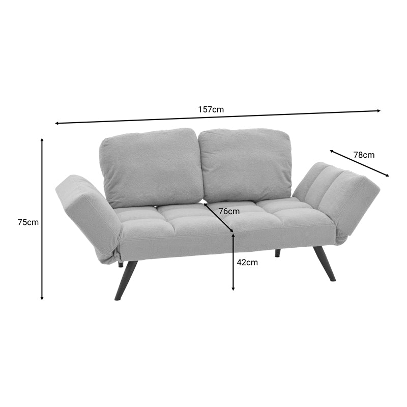 Sofa-bed 3-seater Jackie bouclé grey-metal black 190x78x75cm