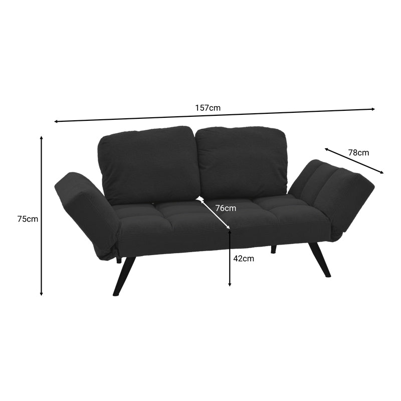 Sofa-bed 3-seater Jackie pakoworld fabric anthracite-metal black 190x78x75cm