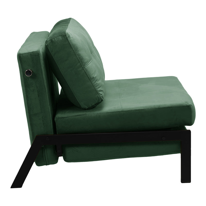 Armchair-bed Fancy pakoworld velvet fabric in dark green shade and black metal leg 95x98x70cm