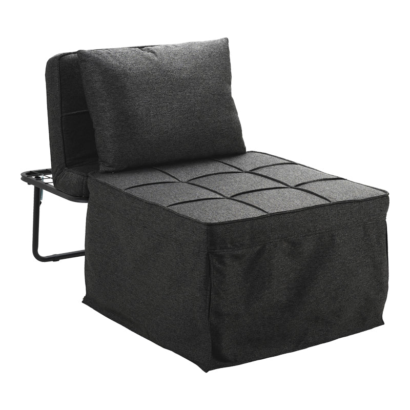 Stool-bed Grejio pakoworld fabric in dark grey shade and black metal leg 70x70x45cm