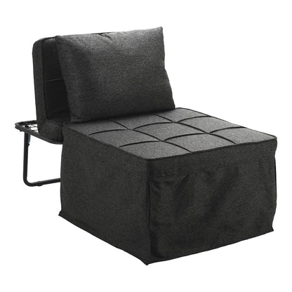 Stool-bed Grejio pakoworld fabric in dark grey shade and black metal leg 70x70x45cm