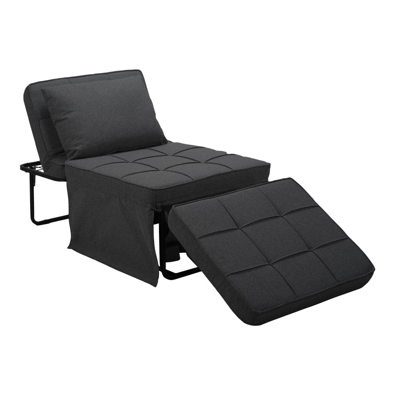 Stool-bed Grejio pakoworld fabric in dark grey shade and black metal leg 70x70x45cm