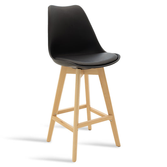 Bar stool Gaston pakoworld pp and pu black and leg in natural shade 47x52x104cm