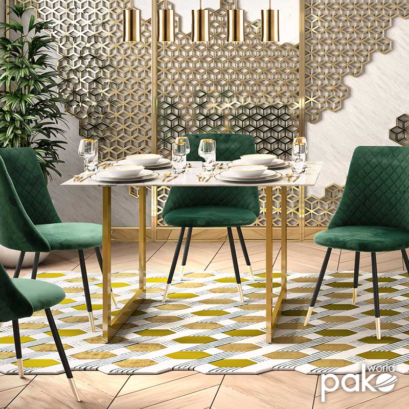 Dinning table Paris pakoworld glass 8mm marble pattern-golden 120x80x75cm