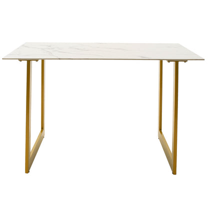 Dinning table Paris pakoworld glass 8mm marble pattern-golden 120x80x75cm