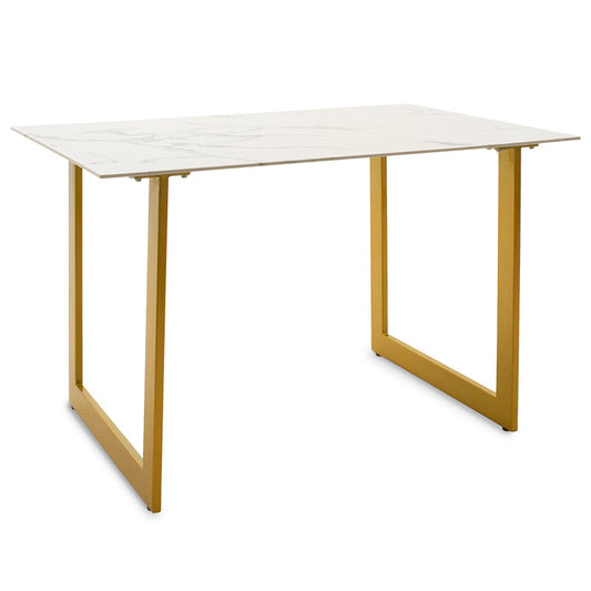 Dinning table Paris pakoworld glass 8mm marble pattern-golden 120x80x75cm