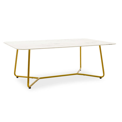 Coffee table Paris pakoworld glass 8mm marble pattern-golden 120x80x45cm