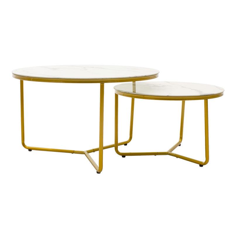 Side tables set 2pcs Paris pakoworld glass 8mm marble pattern-golden