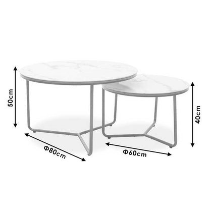 Side tables set 2pcs Paris pakoworld glass 8mm marble pattern-golden