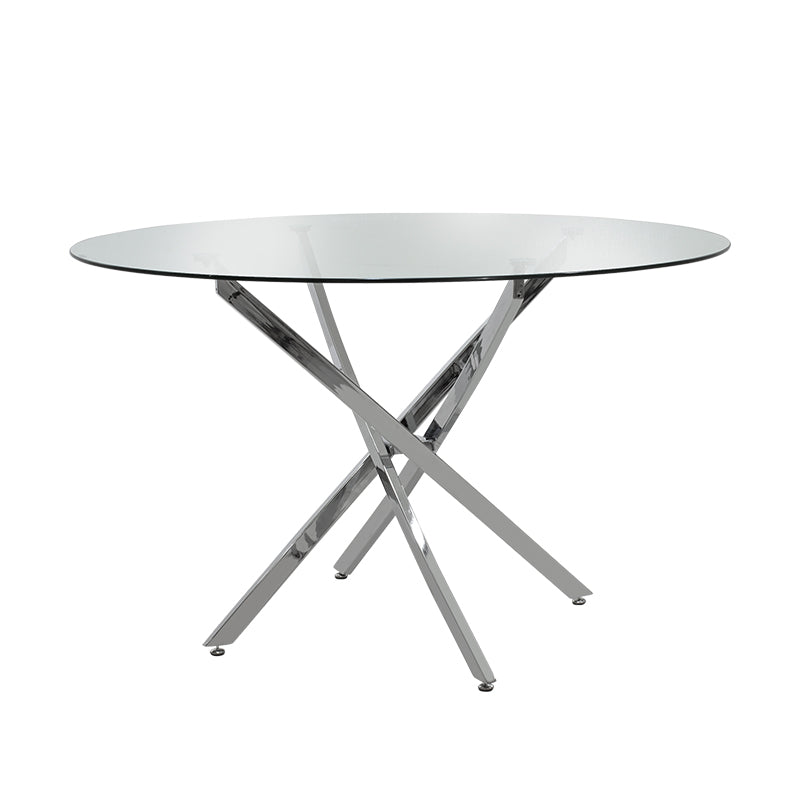 Dining set 5pcs Steve-Jella pakoworld glass 8mm chrome-grey D120x74,5cm