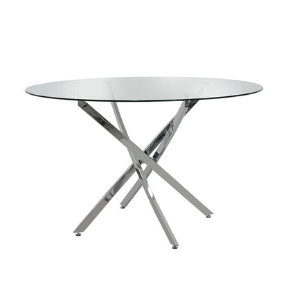 Dining set 5pcs Steve-Jella pakoworld glass 8mm chrome-grey D120x74,5cm