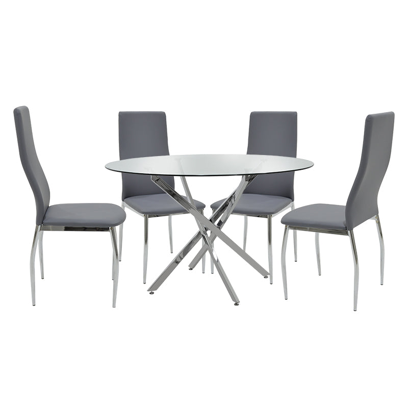 Dining set 5pcs Steve-Jella pakoworld glass 8mm chrome-grey D120x74,5cm