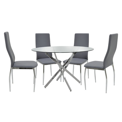 Dining set 5pcs Steve-Jella pakoworld glass 8mm chrome-grey D120x74,5cm