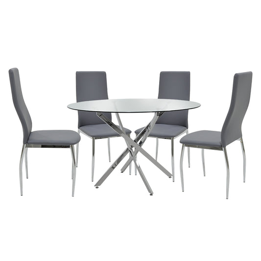 Dining set 5pcs Steve-Jella pakoworld glass 8mm chrome-grey D120x74,5cm