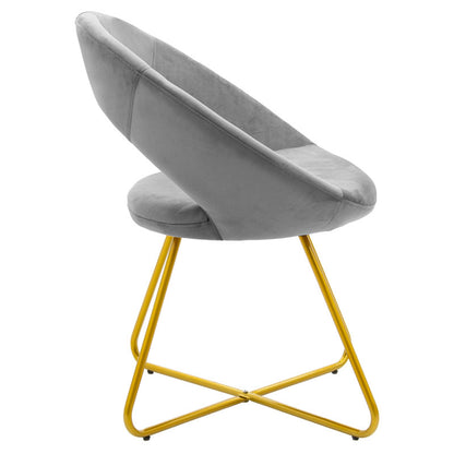 Valentina chair pakoworld velvet fabric in gray shade and metallic gold leg 63x66x78cm
