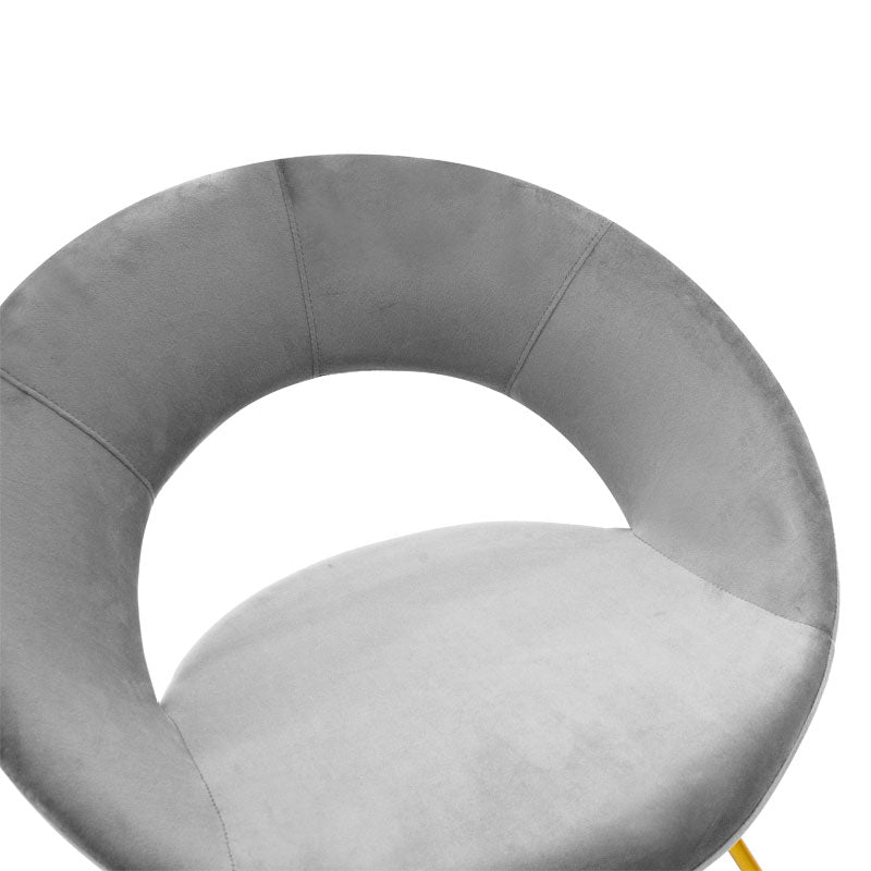 Valentina chair pakoworld velvet fabric in gray shade and metallic gold leg 63x66x78cm