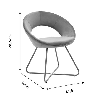 Valentina chair pakoworld velvet fabric in gray shade and metallic gold leg 63x66x78cm