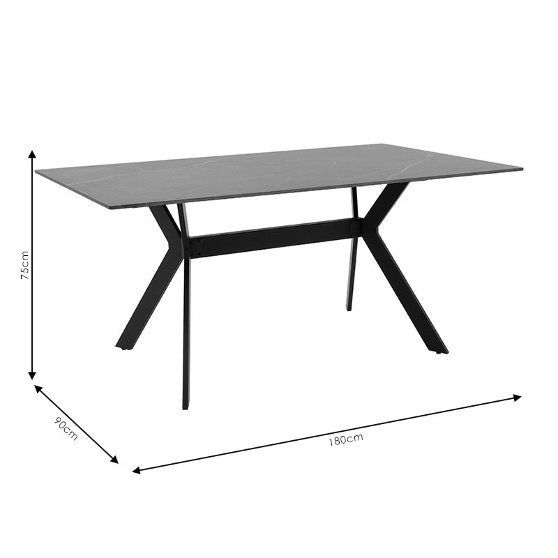 Olivet table pakoworld sintered stone black marble-black 180x90 x75cm