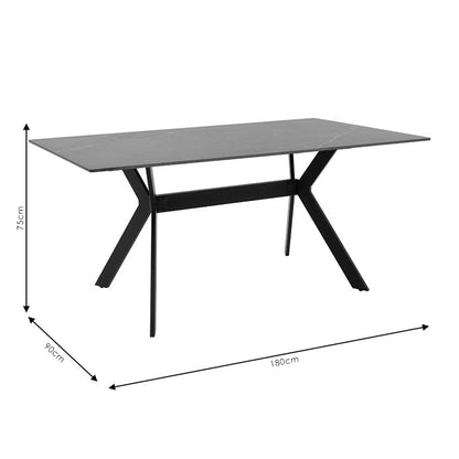 Olivet table pakoworld sintered stone black marble-black 180x90 x75cm