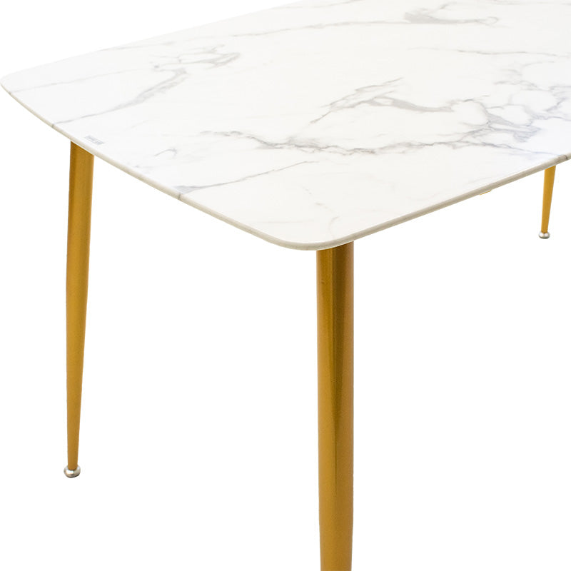 Dining table Paris pakoworld glass 8mm white marble-golden 150x80x75cm