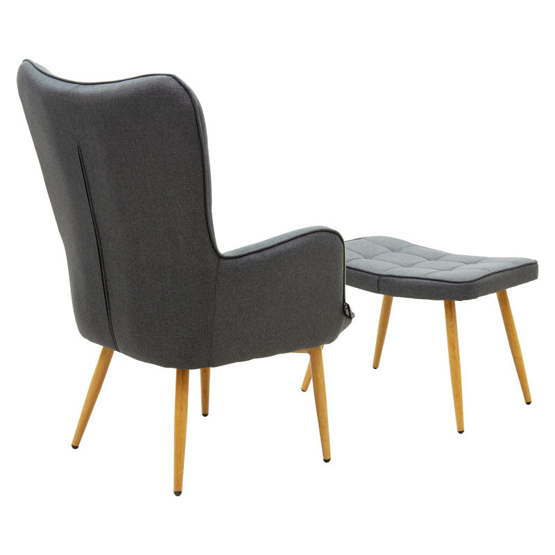 Maddison armchair with footrest-cushion pakoworld anthracite-natural fabric 68x72x98cm