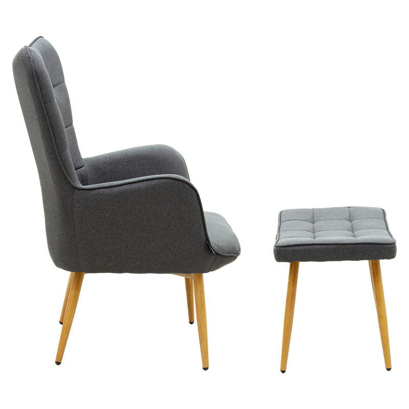 Maddison armchair with footrest-cushion pakoworld anthracite-natural fabric 68x72x98cm