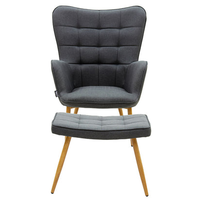 Maddison armchair with footrest-cushion pakoworld anthracite-natural fabric 68x72x98cm