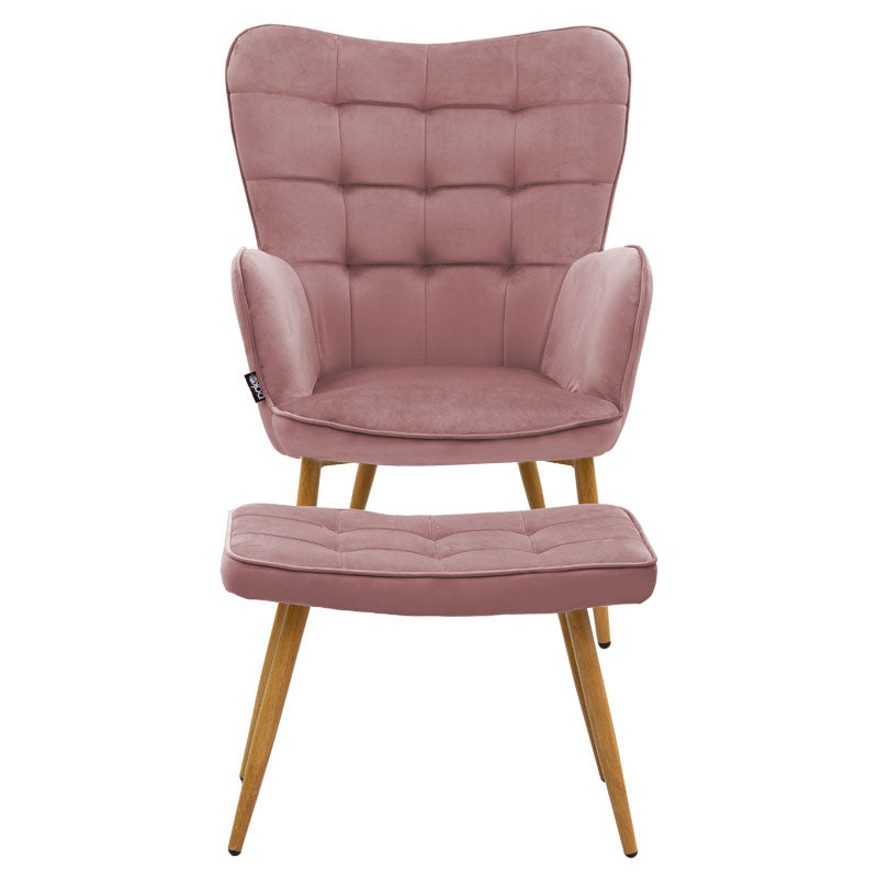 Maddison armchair with footrest-cushion pakoworld velvet rotten apple-natural 68x72x98cm