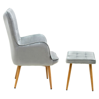 Maddison armchair with footrest-cushion pakoworld velvet grey-natural 68x72x98cm