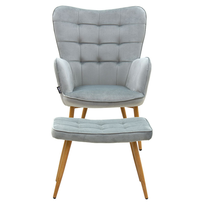 Maddison armchair with footrest-cushion pakoworld velvet grey-natural 68x72x98cm