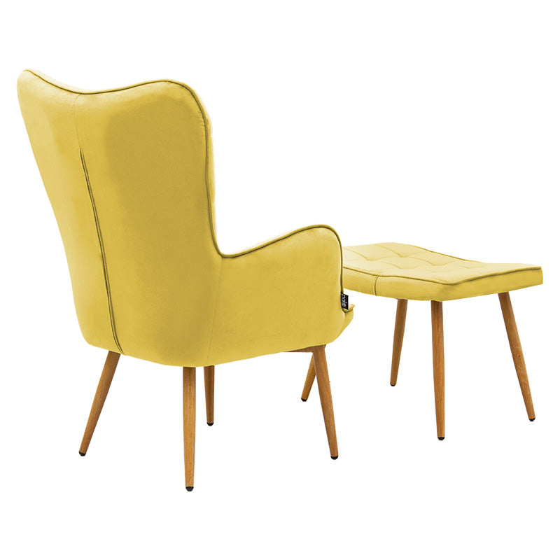 Maddison armchair with footrest-cushion pakoworld velvet yellow-natural 68x72x988cm