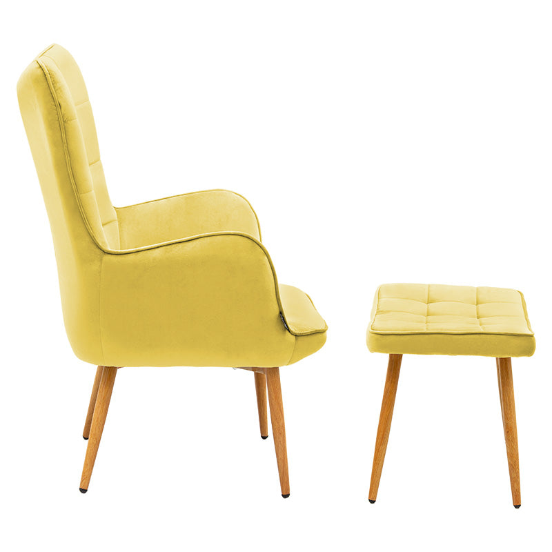 Maddison armchair with footrest-cushion pakoworld velvet yellow-natural 68x72x988cm