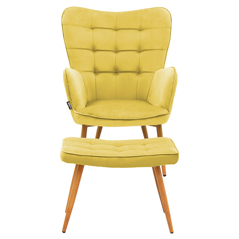 Maddison armchair with footrest-cushion pakoworld velvet yellow-natural 68x72x988cm