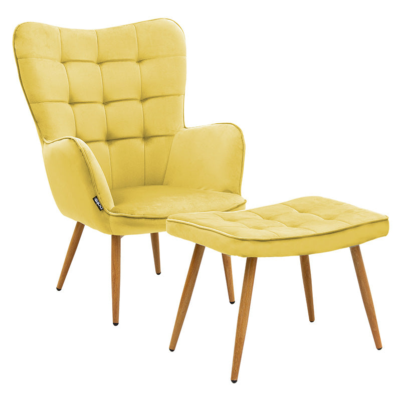 Maddison armchair with footrest-cushion pakoworld velvet yellow-natural 68x72x988cm