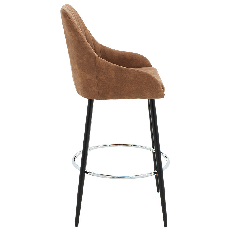 Bar Stool Cody metal black legs - fabric antique brown color