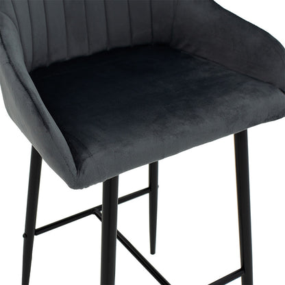 Bar Stool Patrin metal black legs - velvet dark grey color