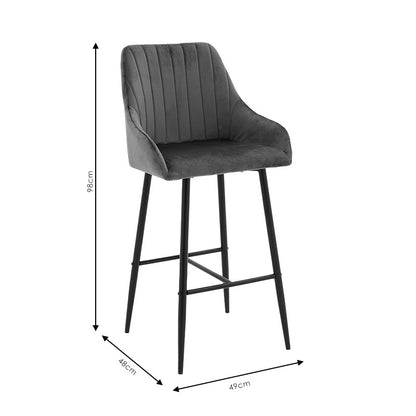 Bar Stool Patrin metal black legs - velvet dark grey color