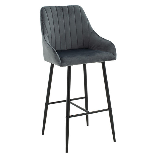 Bar Stool Patrin metal black legs - velvet dark grey color