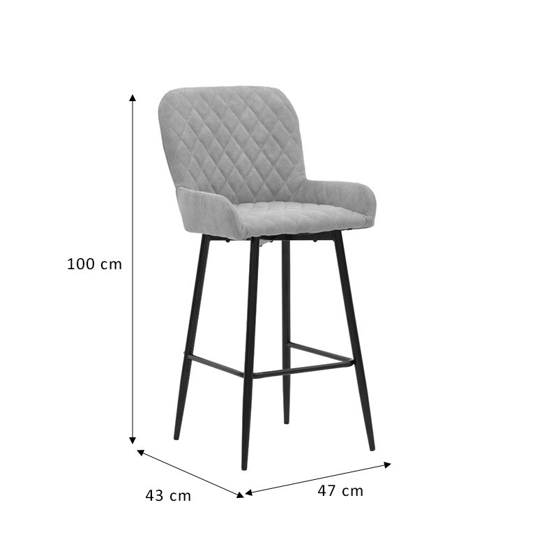 Bar Stool Delicacy metal black legs-fabric antique grey-green color 47x43x100cm