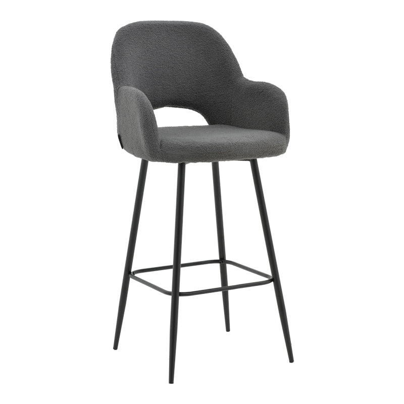 Bar stool Renish bouclé grey-metallic black leg 51x57x114cm