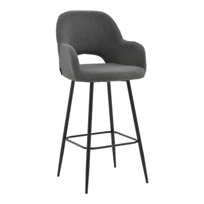 Bar stool Renish bouclé grey-metallic black leg 51x57x114cm