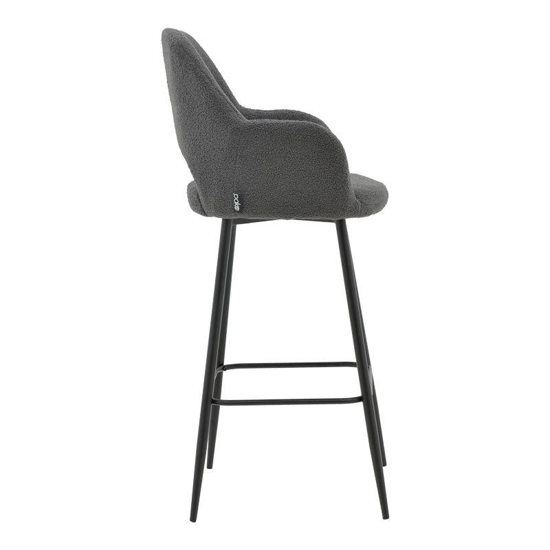 Bar stool Renish pakoworld bouclé grey-metallic black leg 51x57x114cm