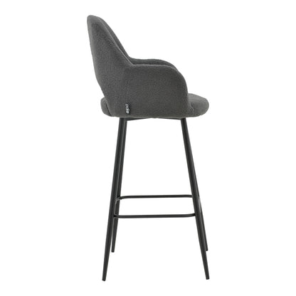 Bar stool Renish pakoworld bouclé grey-metallic black leg 51x57x114cm