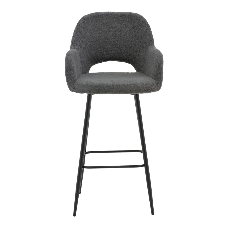 Bar stool Renish pakoworld bouclé grey-metallic black leg 51x57x114cm