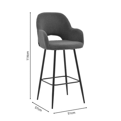 Bar stool Renish bouclé grey-metallic black leg 51x57x114cm